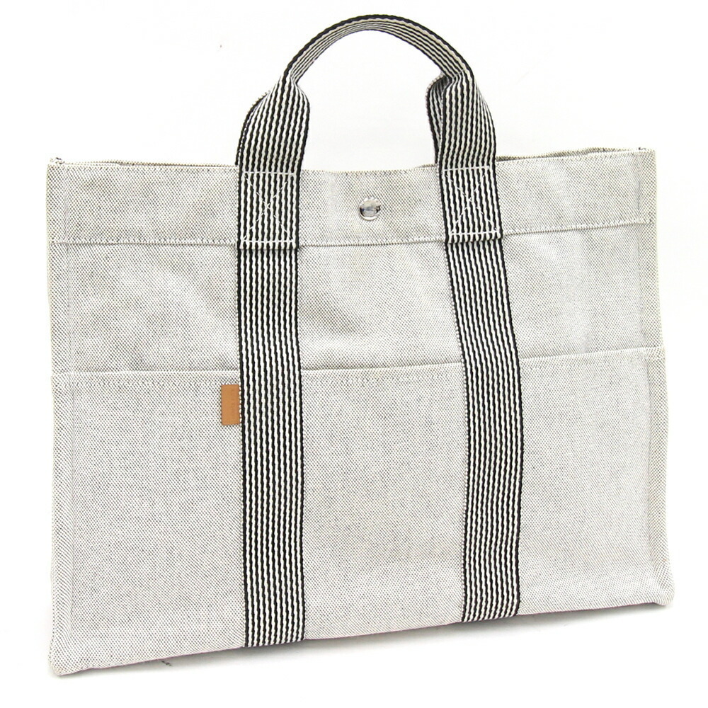 Hermes Gray Canvas Herms MM Tote Foule Handbag
